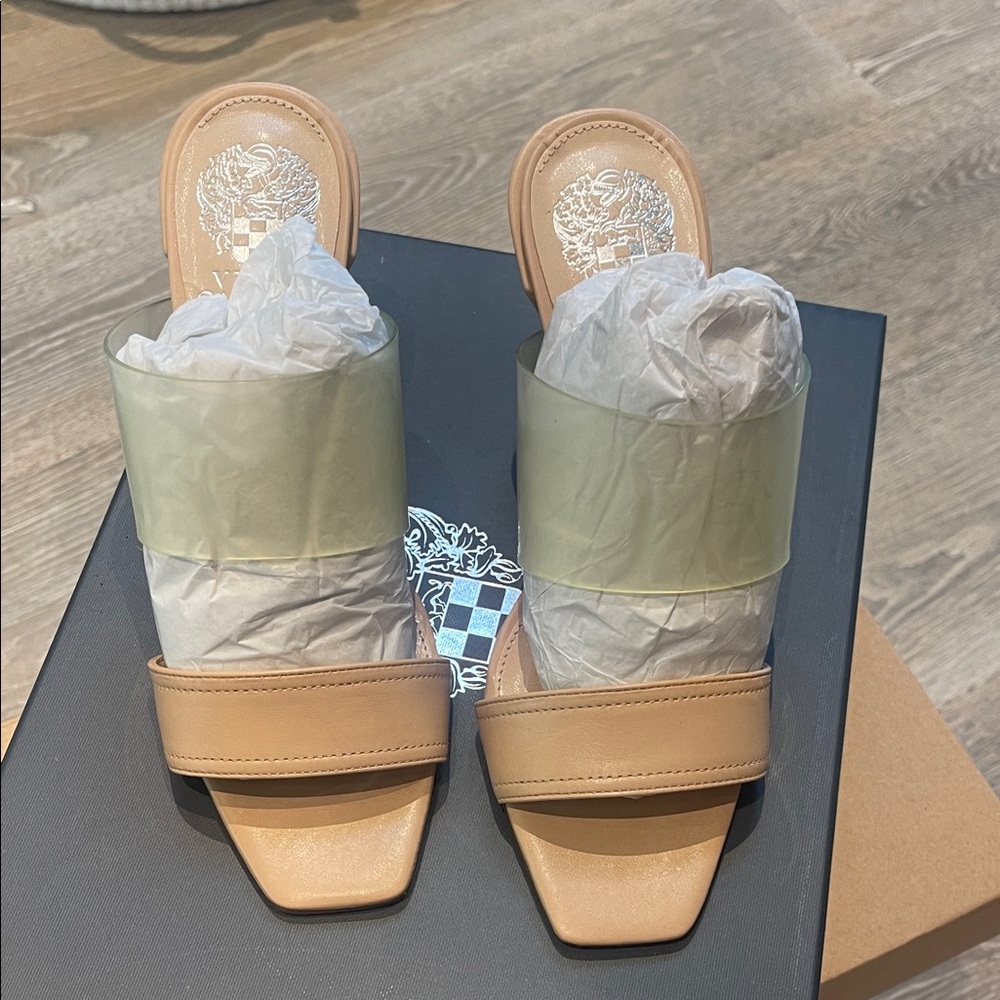Vince Camuto Tan and Cream Women's Slide Sandals